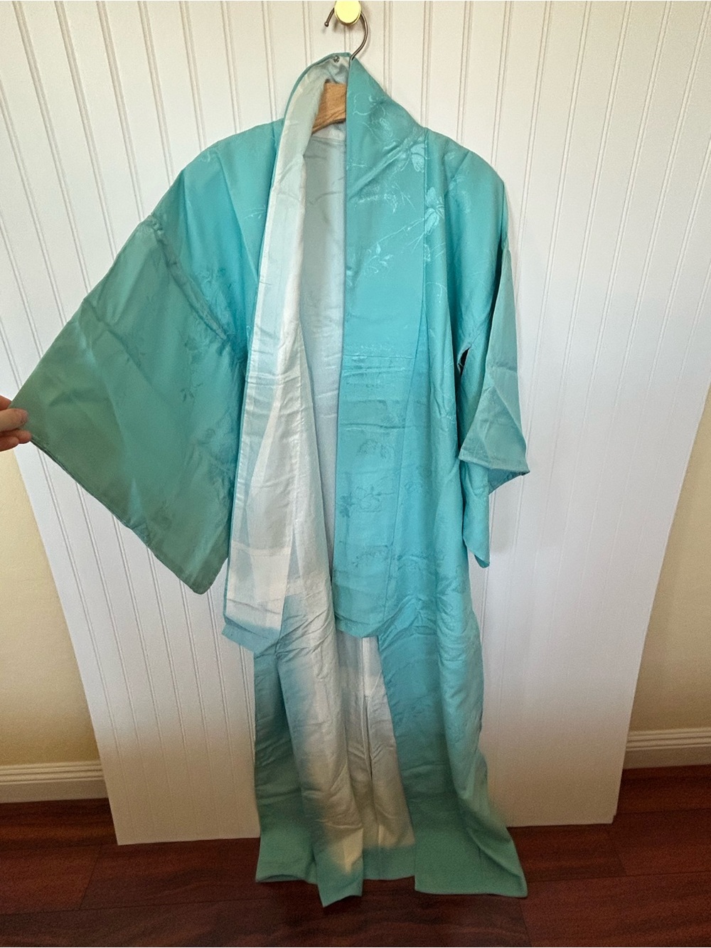 Authentic Japanese Aqua Blue Silk Kimono Robe